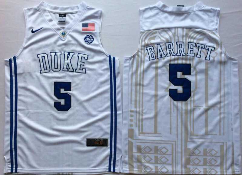 NCAA Men Duke Blue Devils White #5 BARRETT->->NCAA Jersey